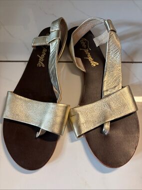 Free People Gold Metallic Leather Slingback Sandals